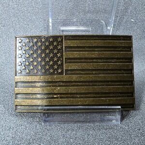 Brass American Flag Belt Buckle Mens Excellent USA Patriotic Rectangle